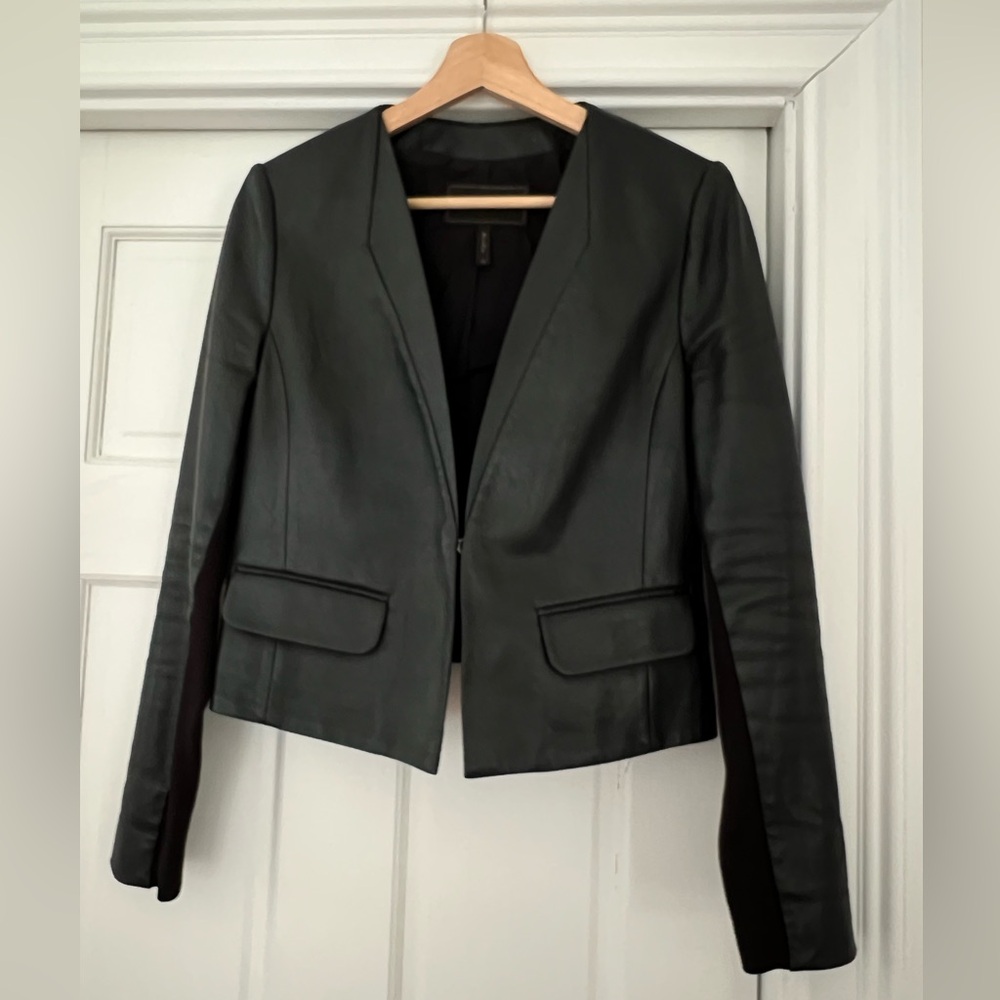 Leather / vegan leather black blazer jacket coat for over a summer dress Size XS